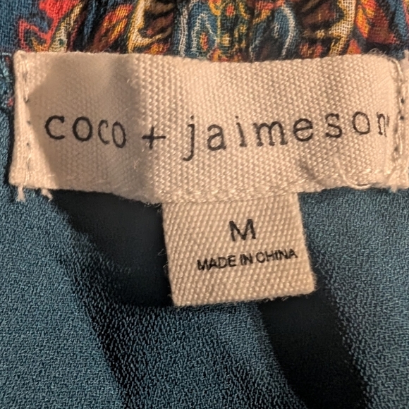 Coco + Jaimeson Teal Boho Print Tassel Mini Dress Size M Festival Cottagecore - Picture 2 of 8